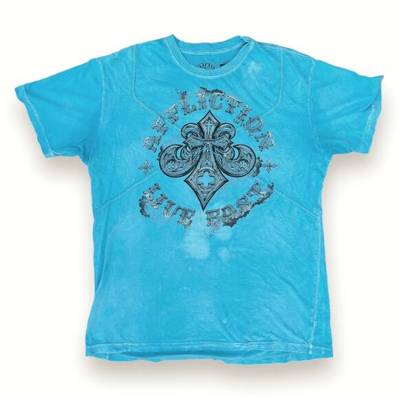 Y2K Affliction Angel Wings Blue Crew Neck Men's T-shirt | Size XL - Picture 2 of 9